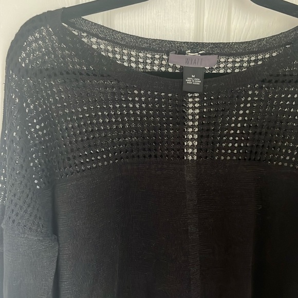 Wyatt Linen Black Long Sleeve Top size M mesh white stripe detail - Picture 2 of 6